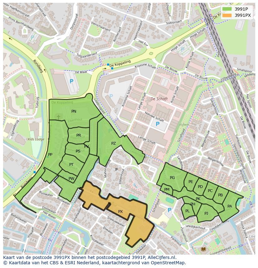 Afbeelding van het postcodegebied 3991 PX op de kaart.