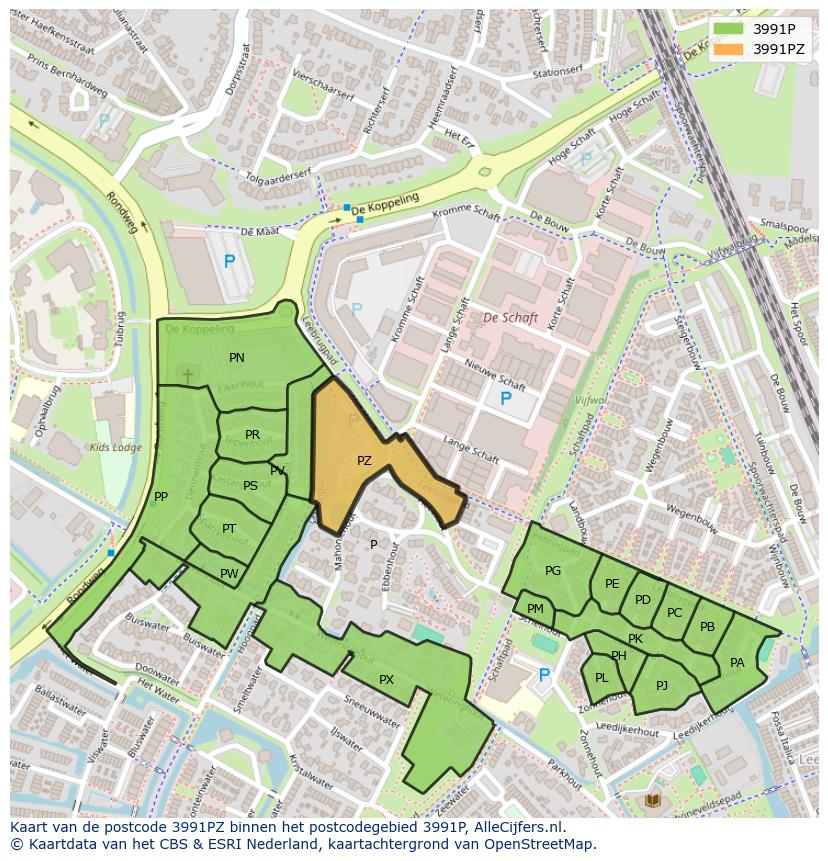 Afbeelding van het postcodegebied 3991 PZ op de kaart.