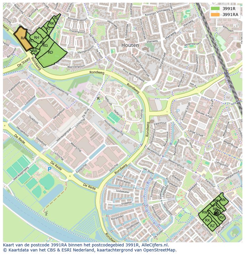 Afbeelding van het postcodegebied 3991 RA op de kaart.