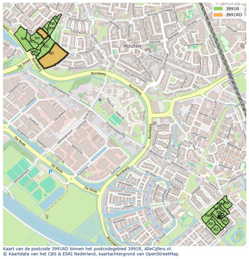 Afbeelding van het postcodegebied 3991 RD op de kaart.