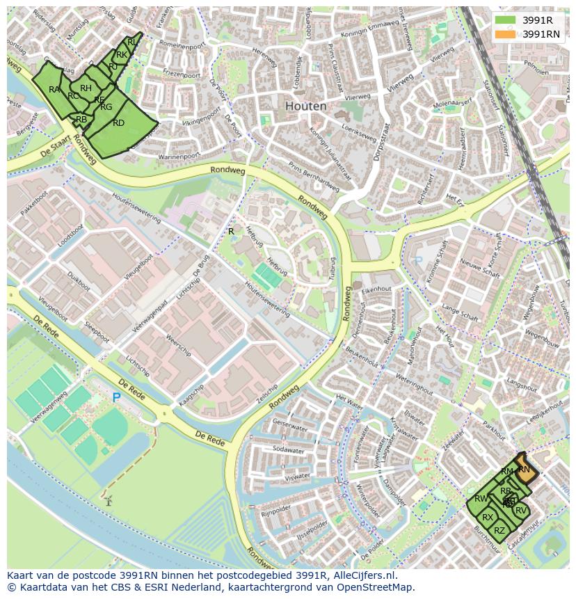 Afbeelding van het postcodegebied 3991 RN op de kaart.