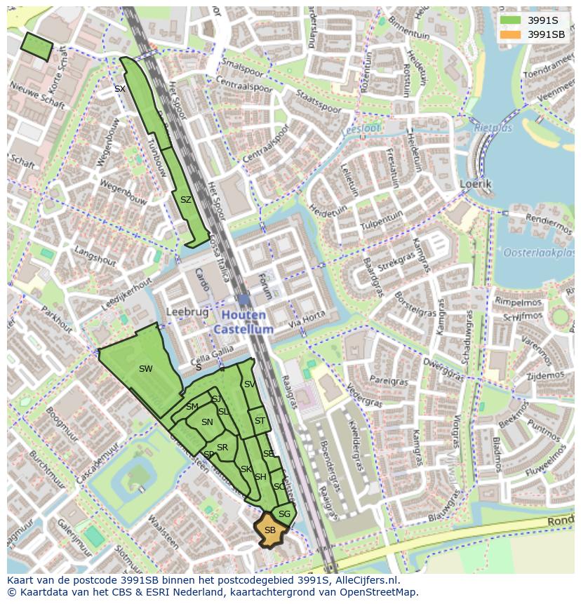 Afbeelding van het postcodegebied 3991 SB op de kaart.