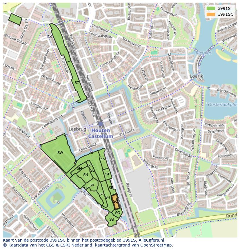 Afbeelding van het postcodegebied 3991 SC op de kaart.