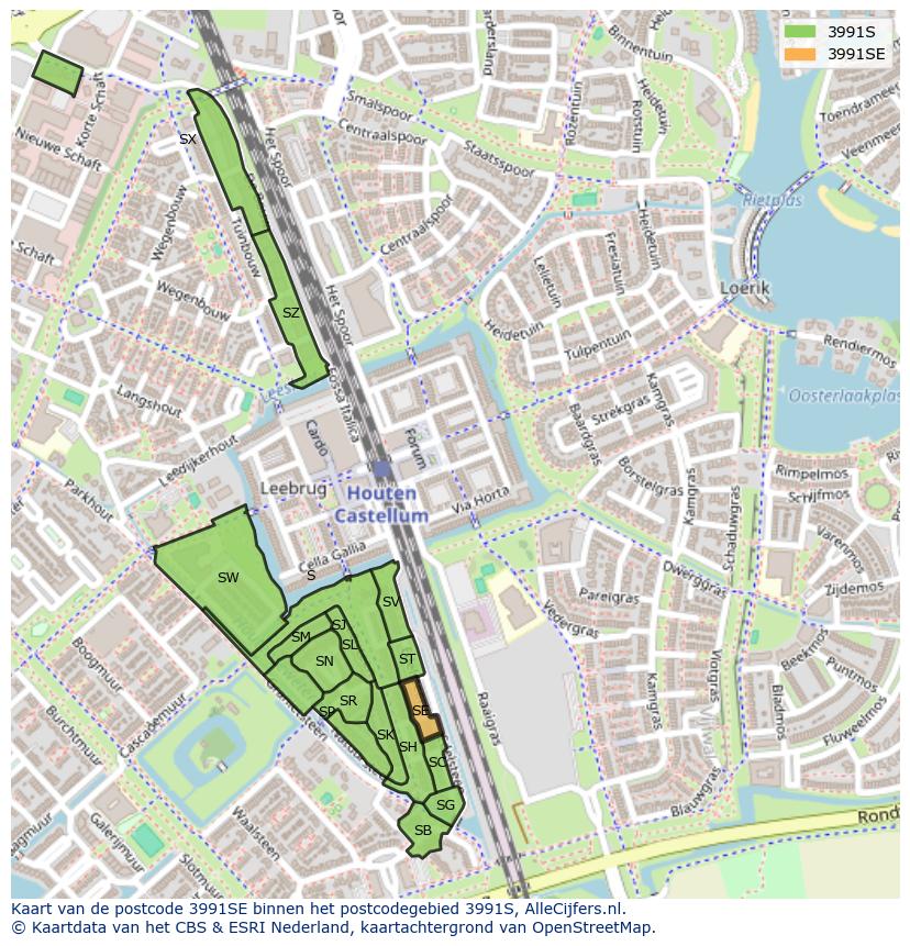 Afbeelding van het postcodegebied 3991 SE op de kaart.