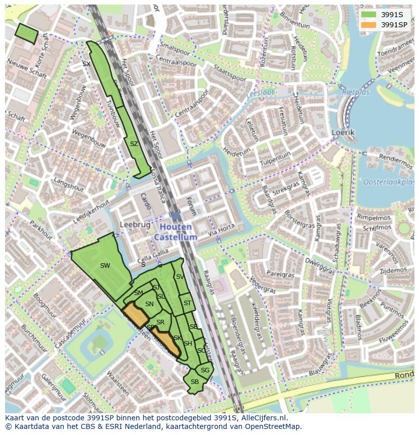 Afbeelding van het postcodegebied 3991 SP op de kaart.