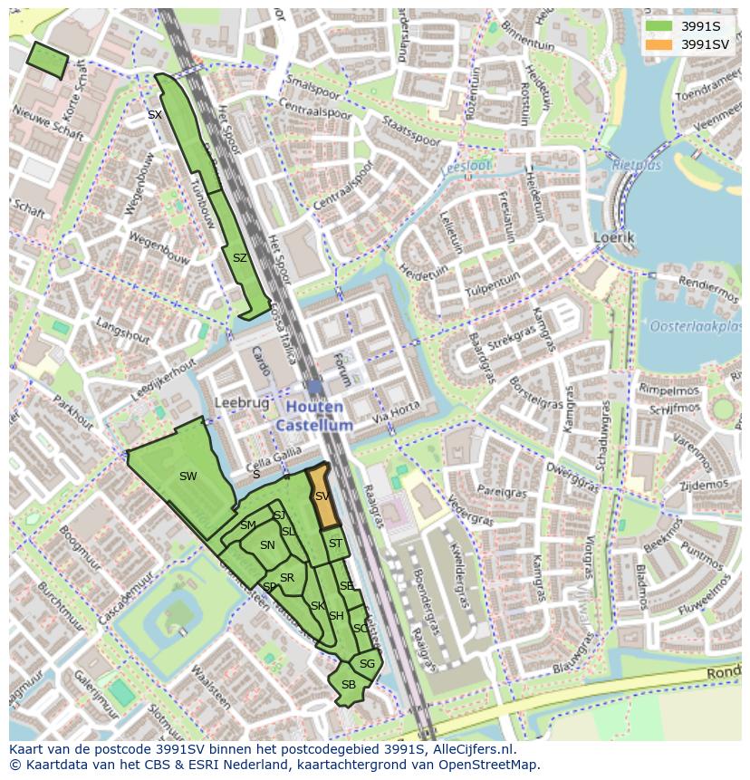 Afbeelding van het postcodegebied 3991 SV op de kaart.