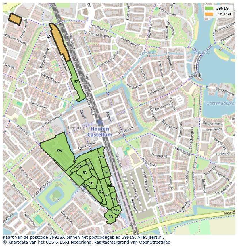 Afbeelding van het postcodegebied 3991 SX op de kaart.