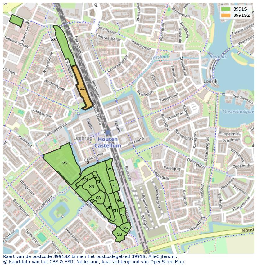 Afbeelding van het postcodegebied 3991 SZ op de kaart.