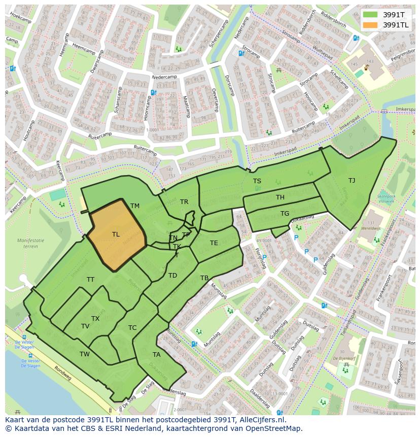 Afbeelding van het postcodegebied 3991 TL op de kaart.