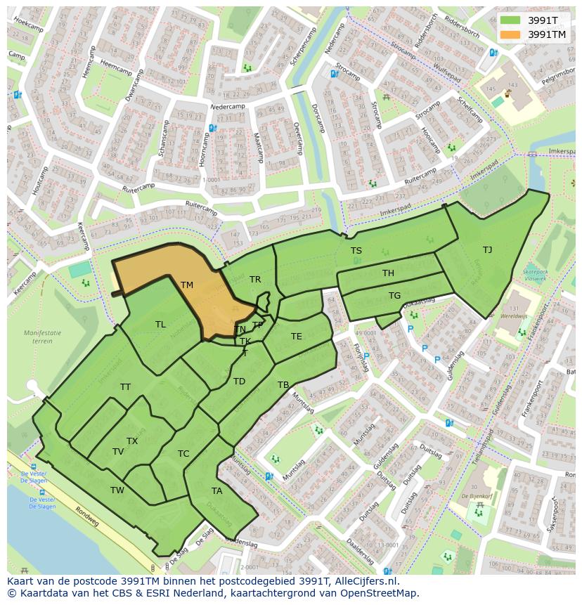 Afbeelding van het postcodegebied 3991 TM op de kaart.