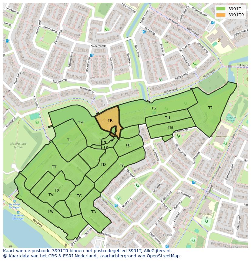 Afbeelding van het postcodegebied 3991 TR op de kaart.