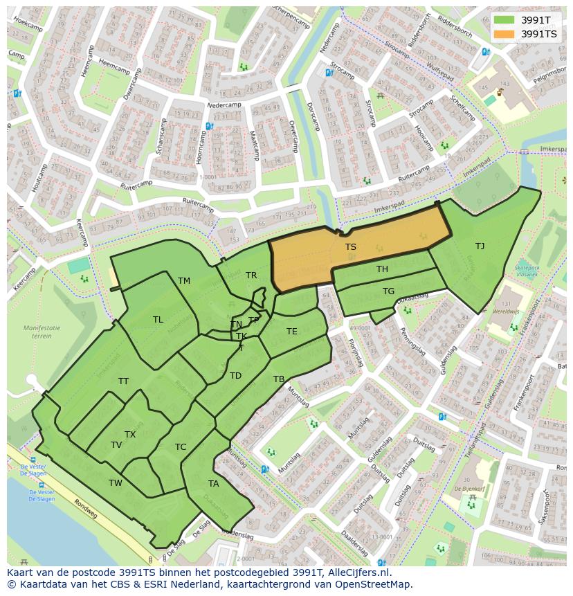 Afbeelding van het postcodegebied 3991 TS op de kaart.