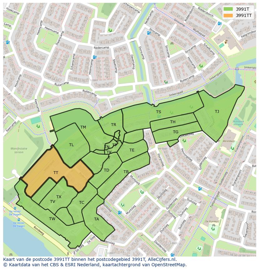 Afbeelding van het postcodegebied 3991 TT op de kaart.