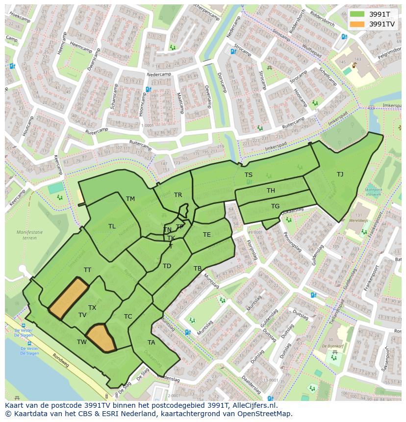 Afbeelding van het postcodegebied 3991 TV op de kaart.