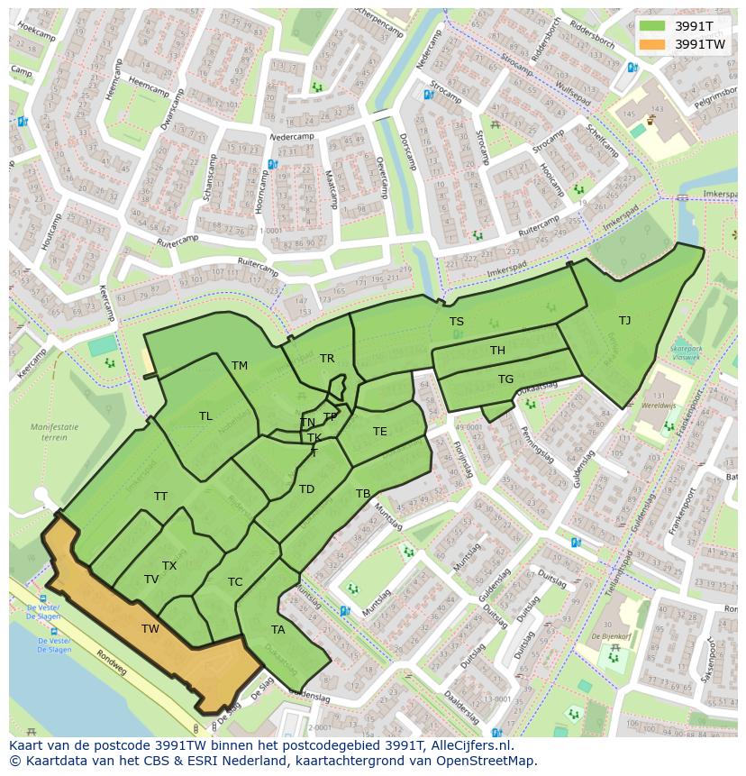 Afbeelding van het postcodegebied 3991 TW op de kaart.