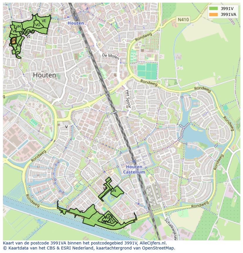 Afbeelding van het postcodegebied 3991 VA op de kaart.