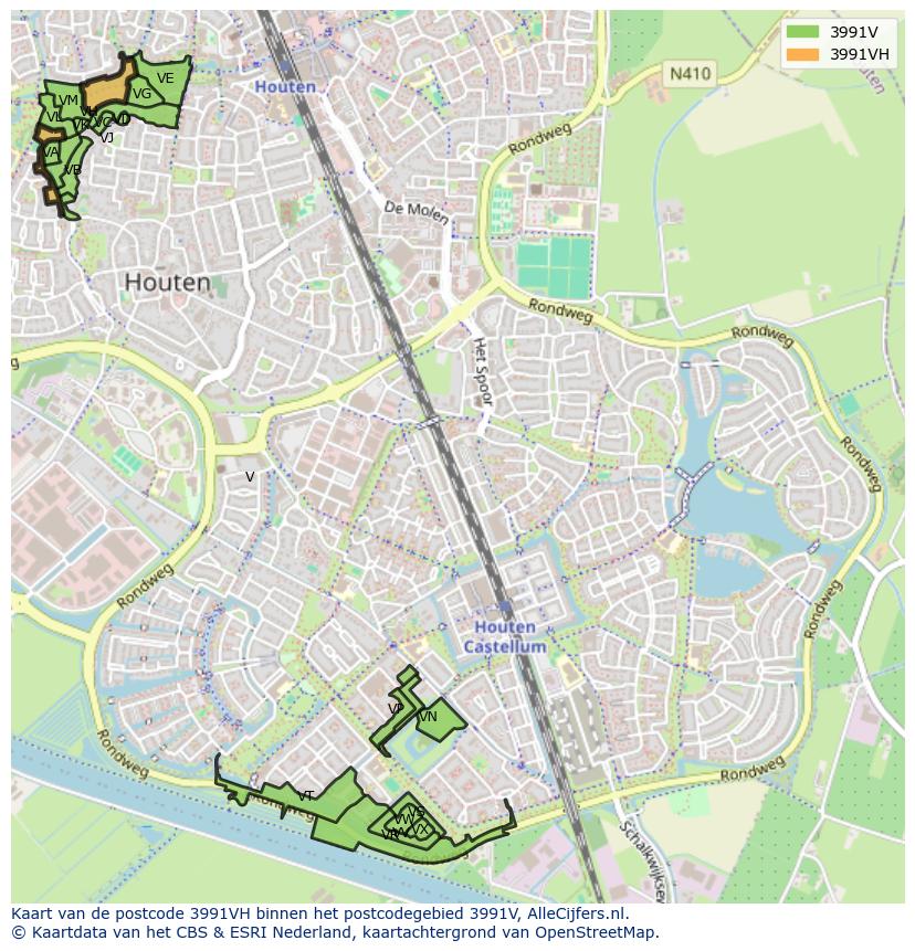 Afbeelding van het postcodegebied 3991 VH op de kaart.