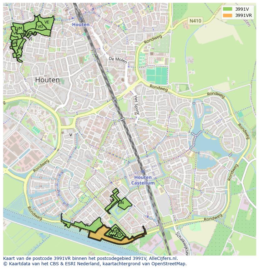 Afbeelding van het postcodegebied 3991 VR op de kaart.