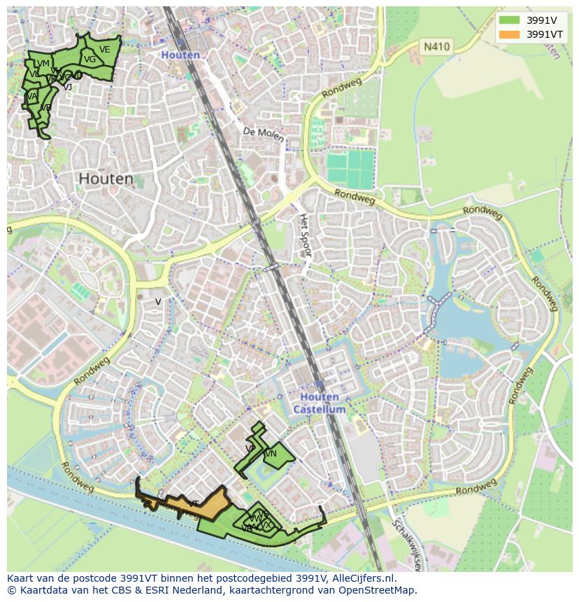 Afbeelding van het postcodegebied 3991 VT op de kaart.