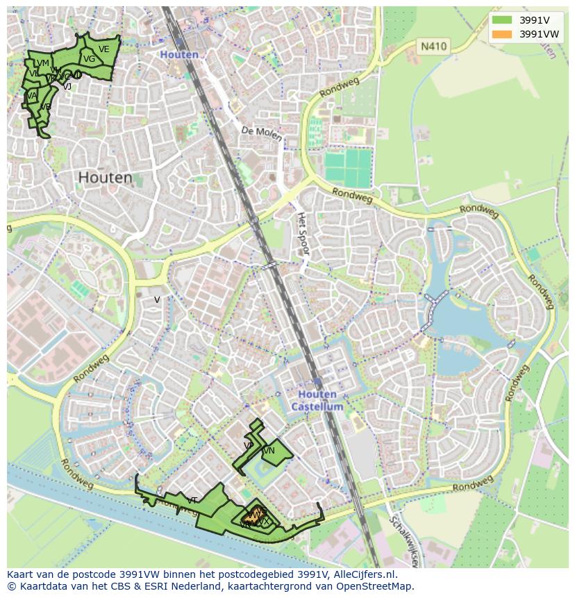 Afbeelding van het postcodegebied 3991 VW op de kaart.