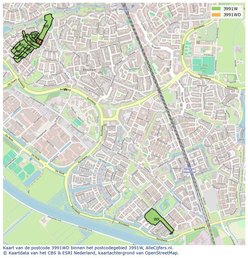 Afbeelding van het postcodegebied 3991 WD op de kaart.