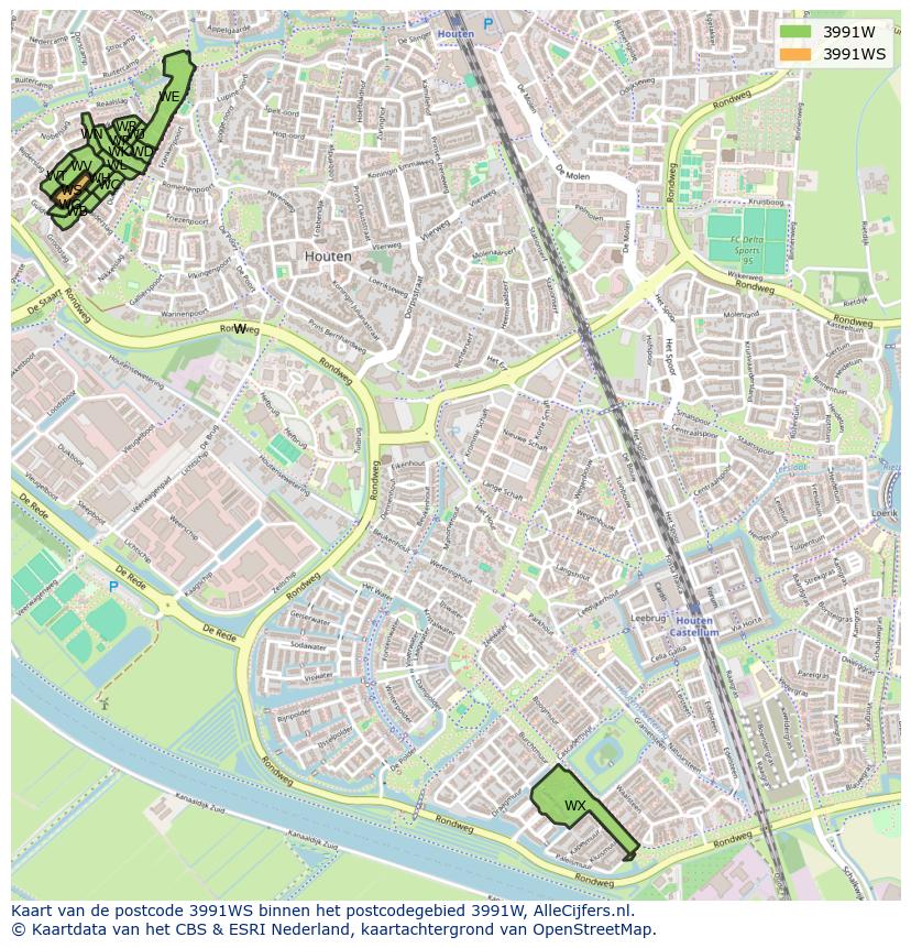 Afbeelding van het postcodegebied 3991 WS op de kaart.