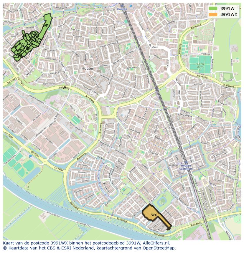 Afbeelding van het postcodegebied 3991 WX op de kaart.