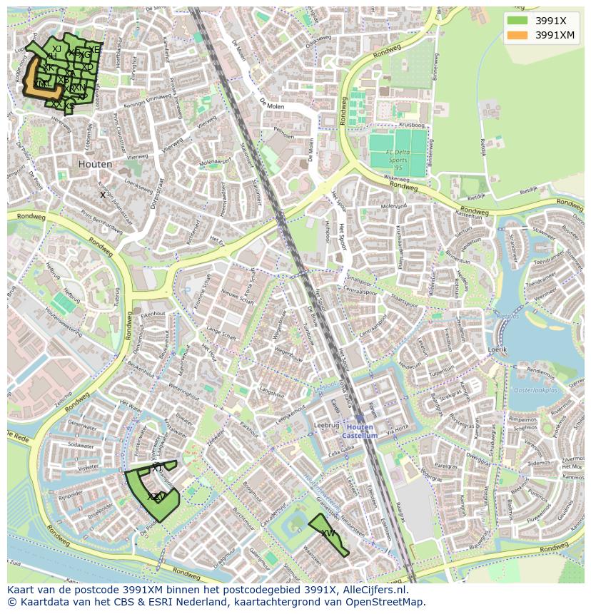 Afbeelding van het postcodegebied 3991 XM op de kaart.