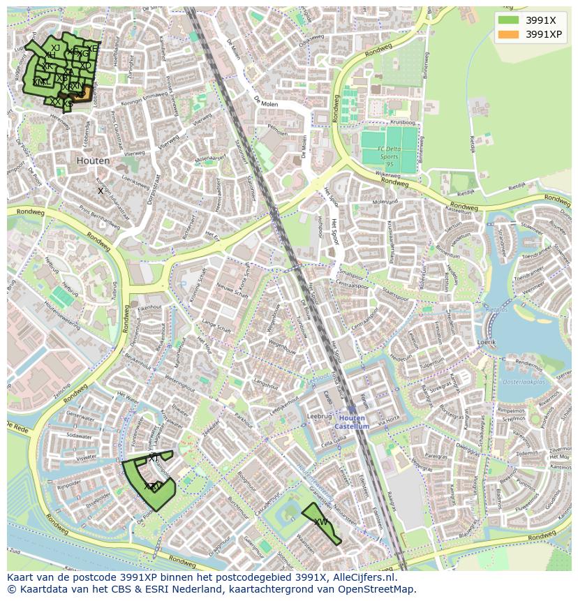 Afbeelding van het postcodegebied 3991 XP op de kaart.