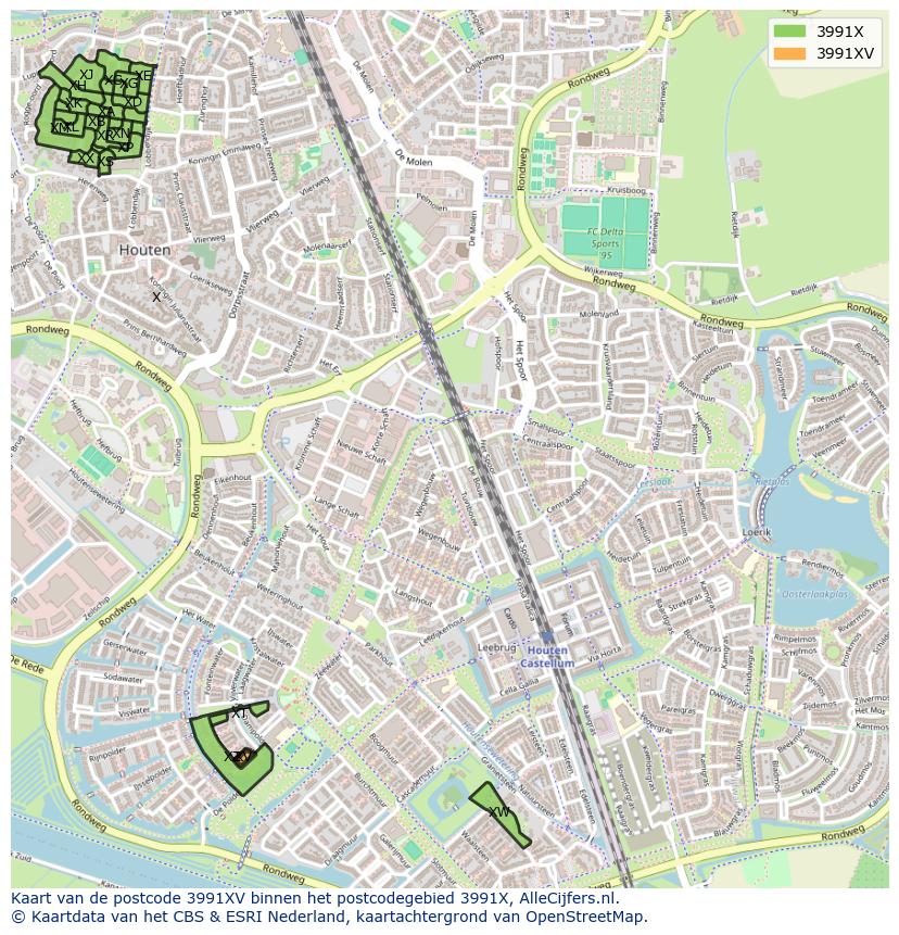 Afbeelding van het postcodegebied 3991 XV op de kaart.