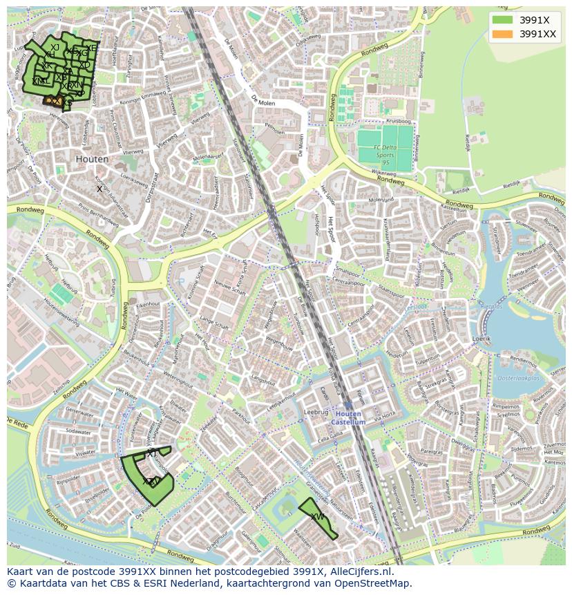 Afbeelding van het postcodegebied 3991 XX op de kaart.