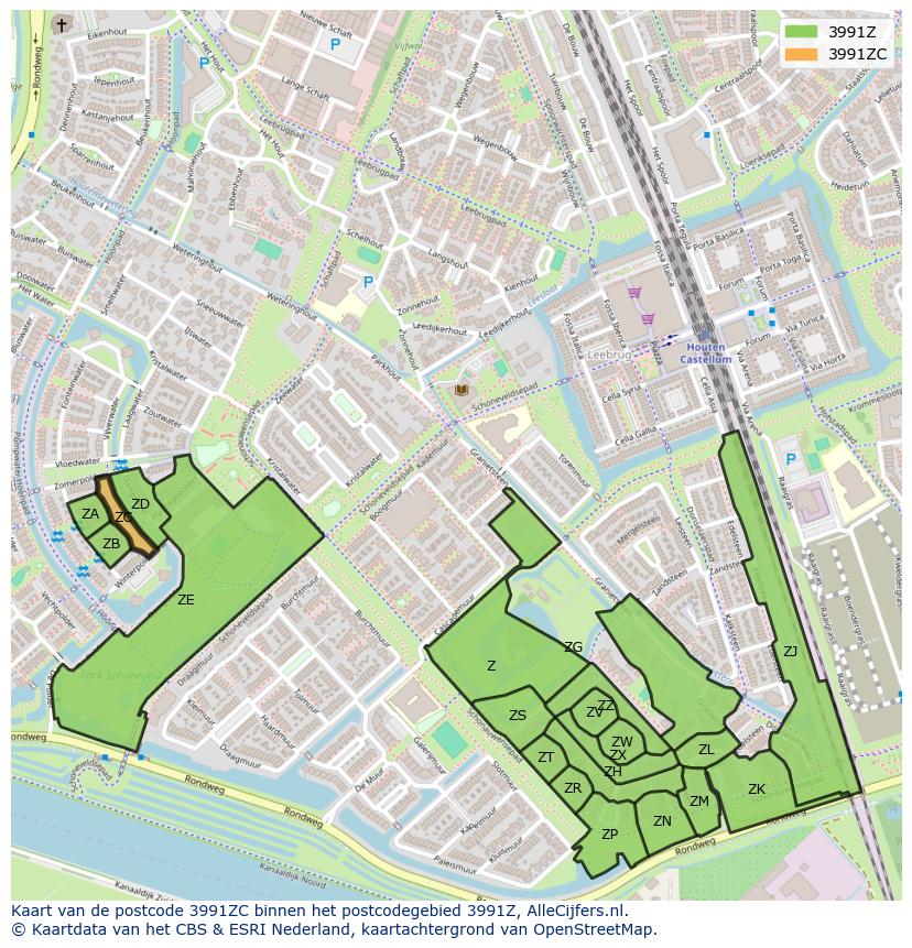 Afbeelding van het postcodegebied 3991 ZC op de kaart.