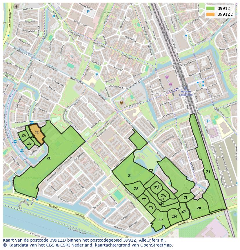 Afbeelding van het postcodegebied 3991 ZD op de kaart.
