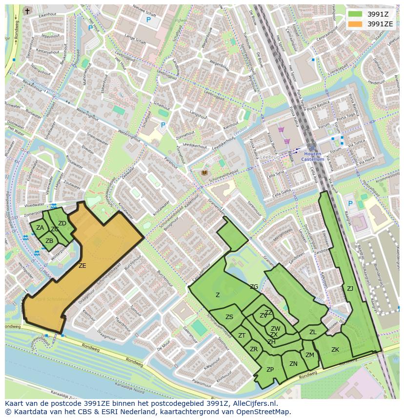 Afbeelding van het postcodegebied 3991 ZE op de kaart.