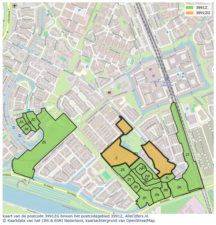 Afbeelding van het postcodegebied 3991 ZG op de kaart.