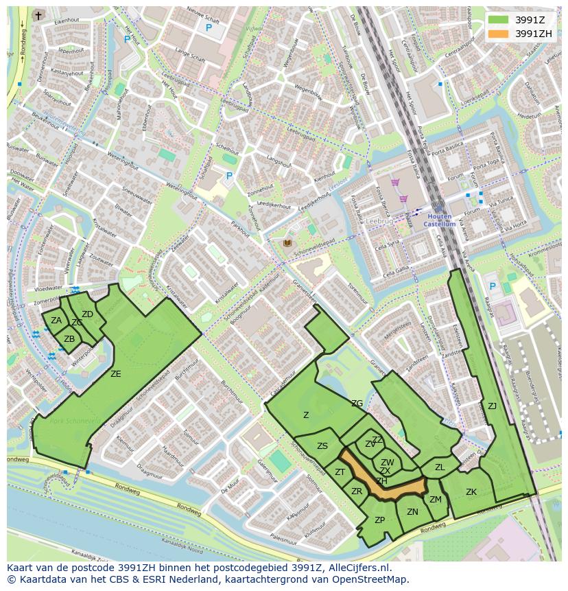 Afbeelding van het postcodegebied 3991 ZH op de kaart.