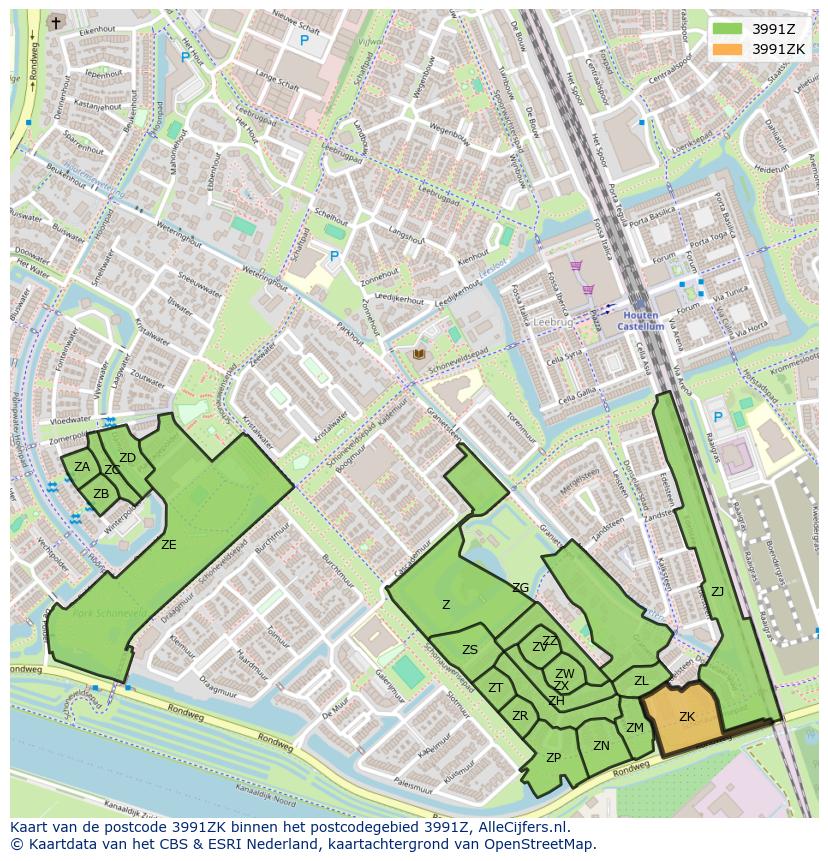 Afbeelding van het postcodegebied 3991 ZK op de kaart.