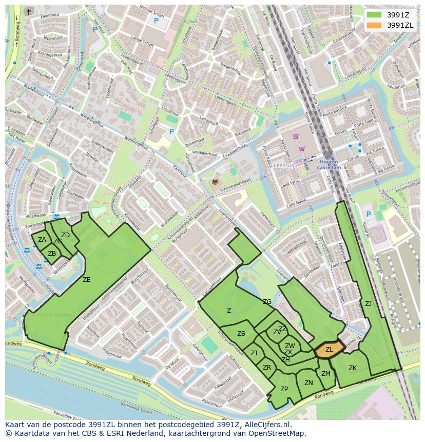 Afbeelding van het postcodegebied 3991 ZL op de kaart.