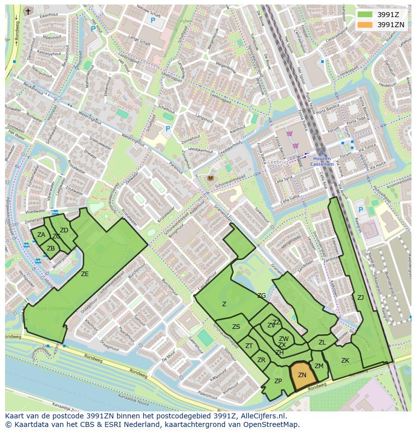 Afbeelding van het postcodegebied 3991 ZN op de kaart.