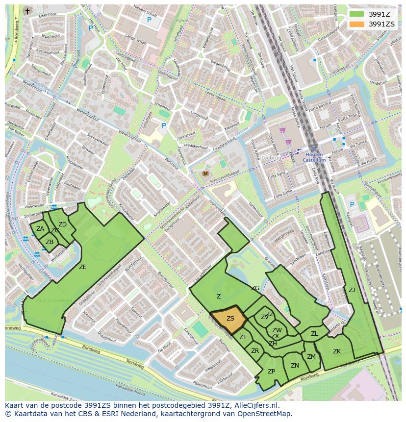 Afbeelding van het postcodegebied 3991 ZS op de kaart.
