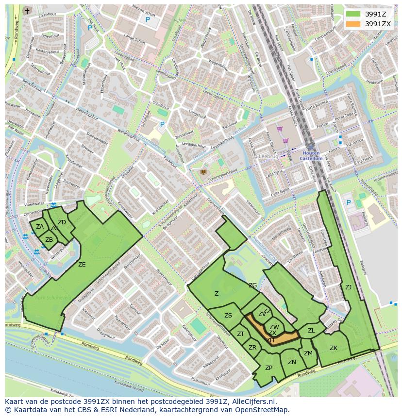Afbeelding van het postcodegebied 3991 ZX op de kaart.
