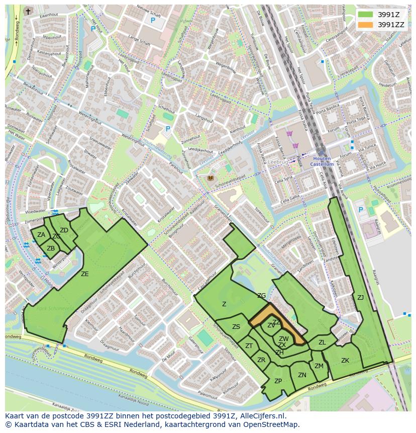Afbeelding van het postcodegebied 3991 ZZ op de kaart.