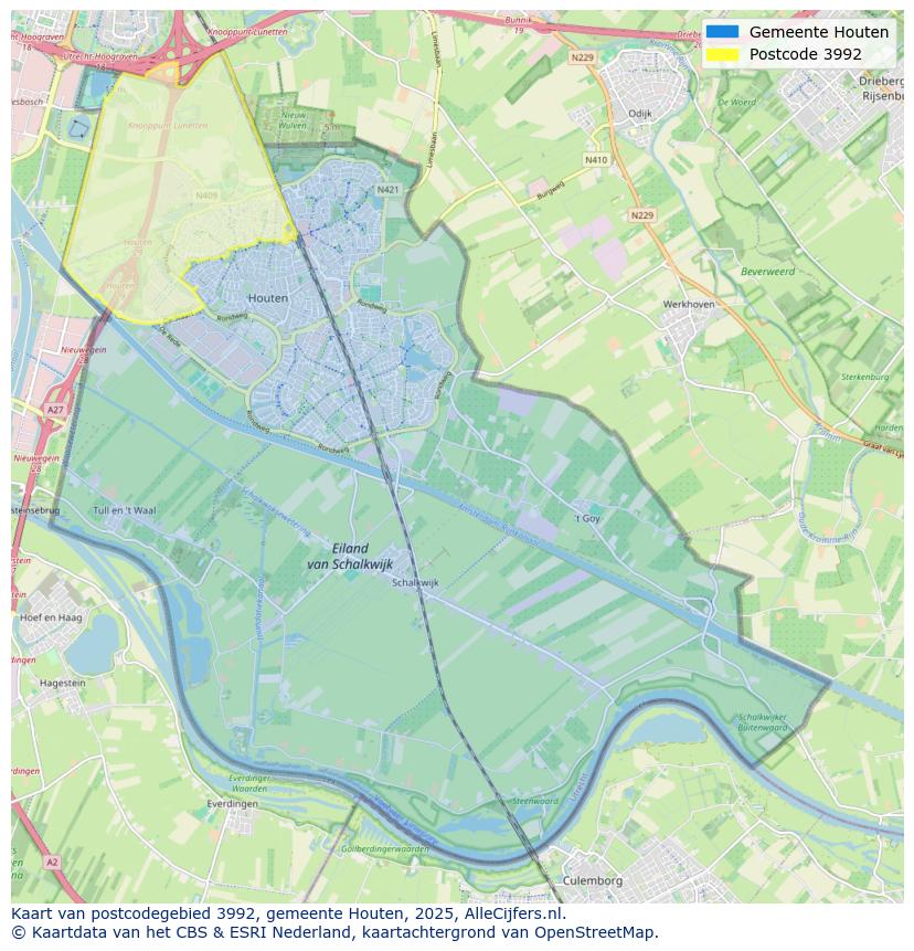 Afbeelding van het postcodegebied 3992 op de kaart.