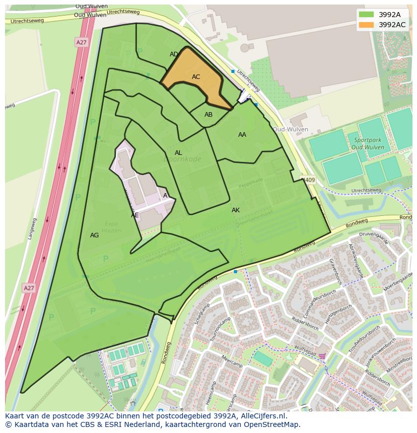 Afbeelding van het postcodegebied 3992 AC op de kaart.