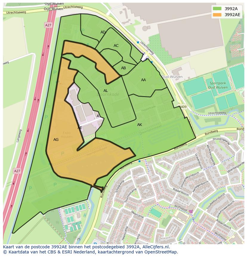 Afbeelding van het postcodegebied 3992 AE op de kaart.