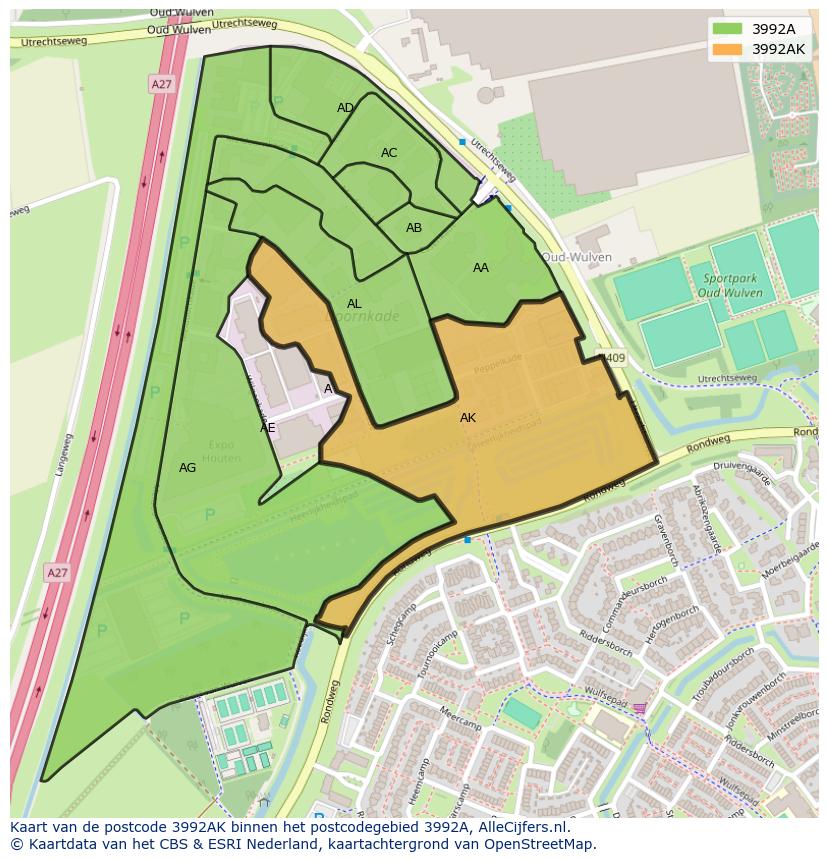 Afbeelding van het postcodegebied 3992 AK op de kaart.