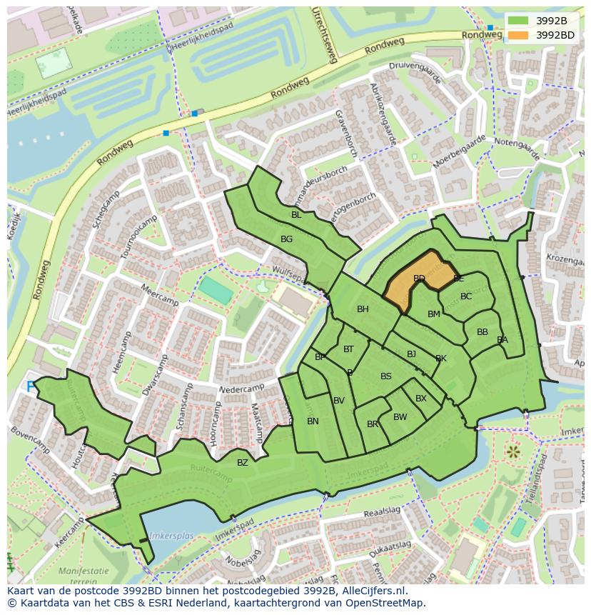 Afbeelding van het postcodegebied 3992 BD op de kaart.