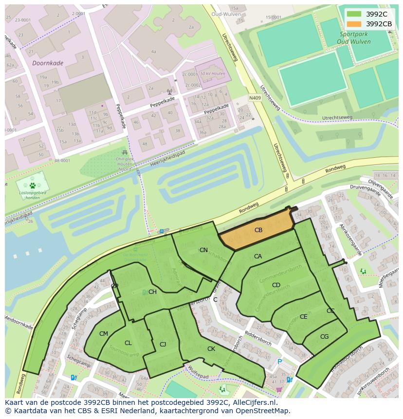 Afbeelding van het postcodegebied 3992 CB op de kaart.