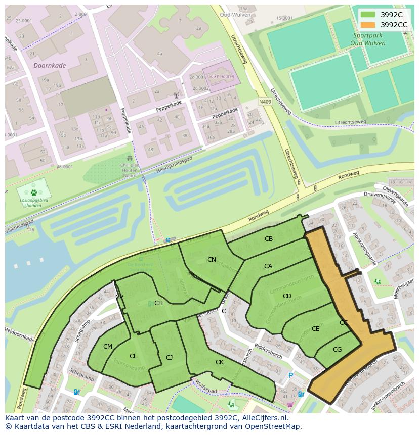 Afbeelding van het postcodegebied 3992 CC op de kaart.