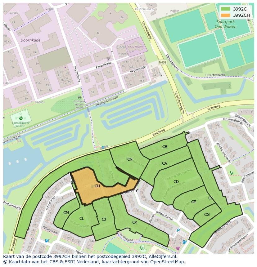 Afbeelding van het postcodegebied 3992 CH op de kaart.
